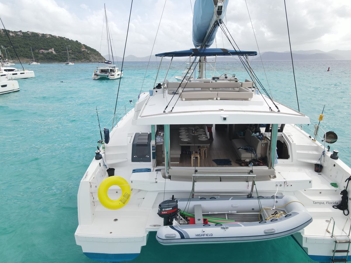 Drone view of Ne Plus Ultra anchored off Jost Van Dyke, British Virgin Islands